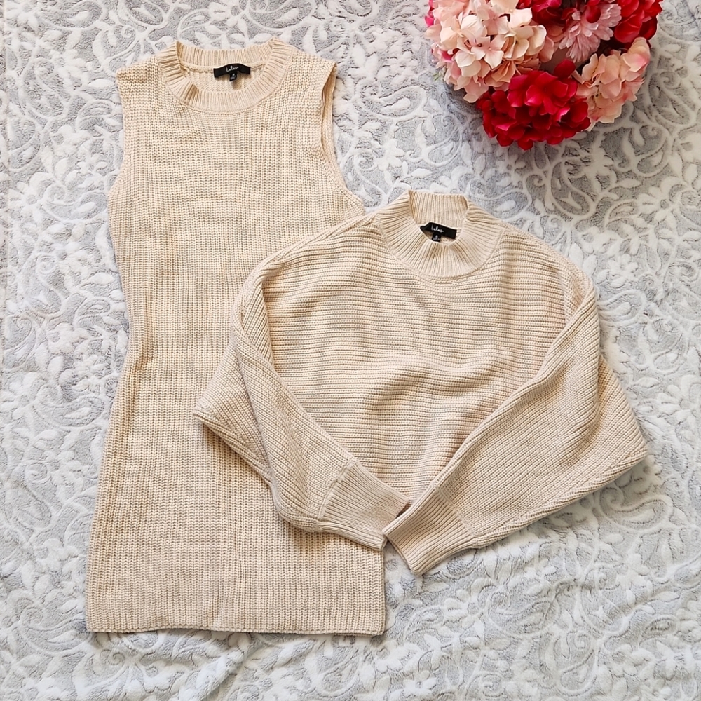 New, never worn cream two-piece Lulus waffle knit sweater dress